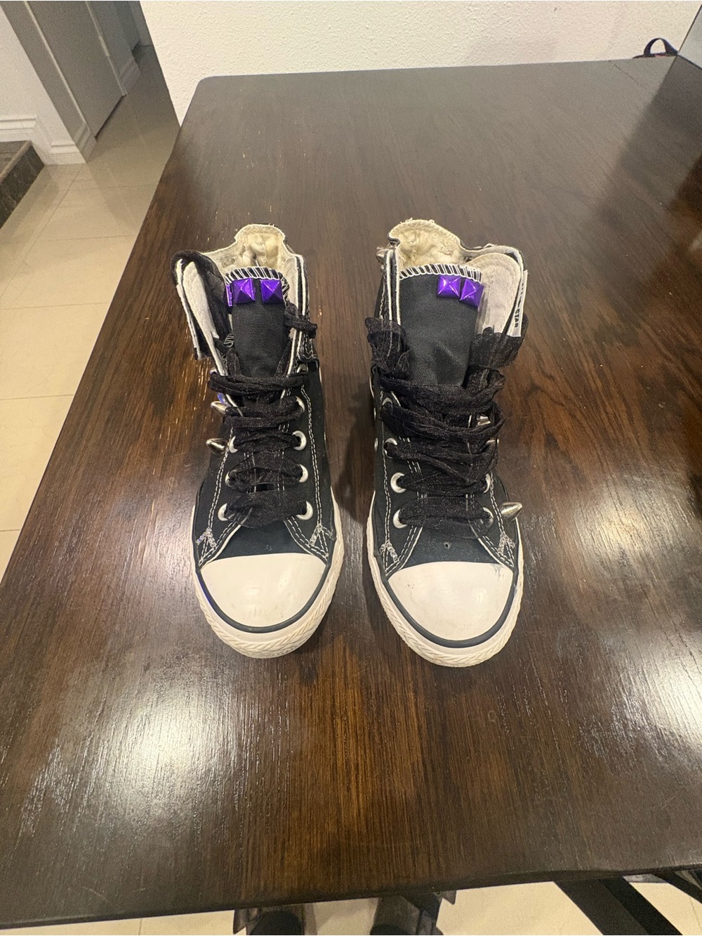 Converse Kids Black High-Top Sneakers with Purple Stud Detail